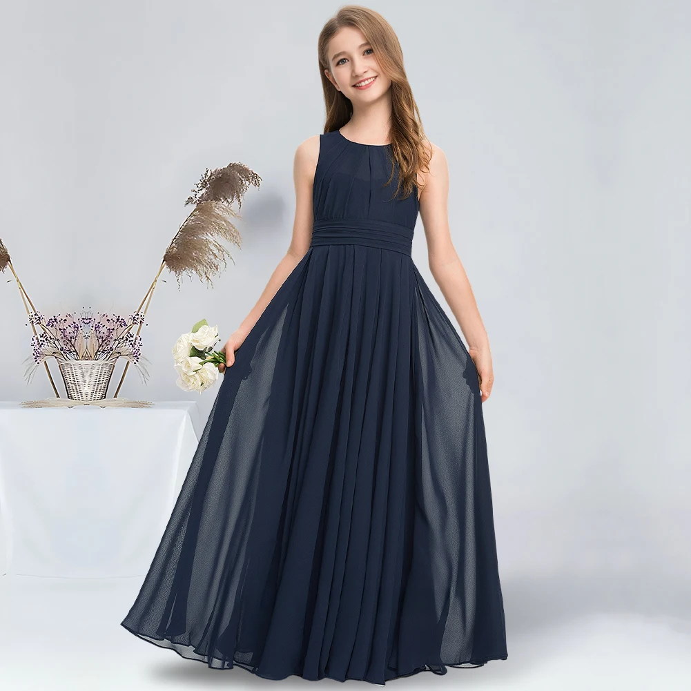 A-line Scoop Floor-Length Chiffon Junior Bridesmaid Dress Dark Navy Flower Girl Dress for Wedding Dresses For Teens School Dance
A-line Scoop Floor-Length Chiffon Junior Bridesmaid Dress Dark Navy Flower Girl Dress for Wedding Dresses For Teens School Dance