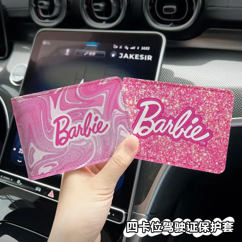 

Fashion Barbie Girls Driver License Card Holder Anime Kawaii Portable Document Business Leather Credit Card Case Wallet Gifts