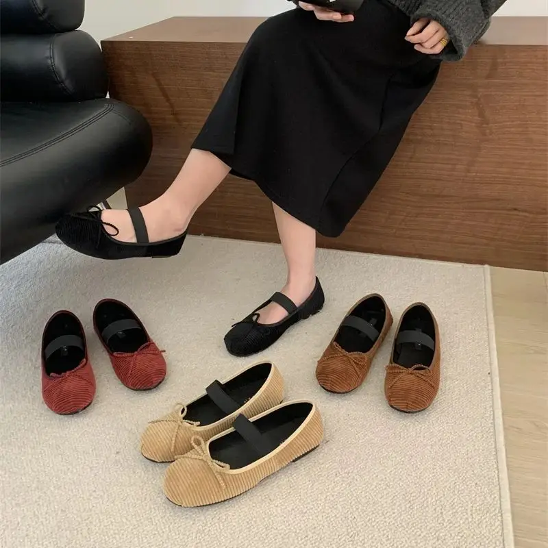 

IPPEUM Ballet Flats Mary Janes 2024 New Fashion Bow Girls Round Toe Black Red Ballerina Shoes Women