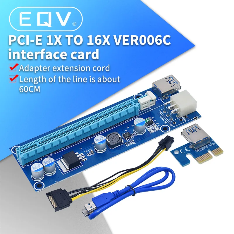 Переходная карта VER006C PCI-E Райзер 006C PCIE 1X до 16X удлинитель 60 см 100 USB 3 0 кабель SATA на 6