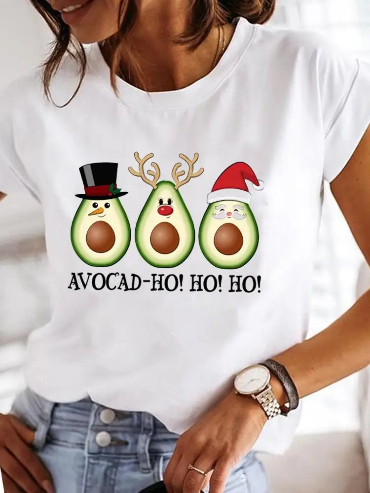 

Avocado Love Trend Cute 90s Christmas Short Sleeve Tee Women Clothing Holiday Fashion New Year Print T Female Graphic T-shirts