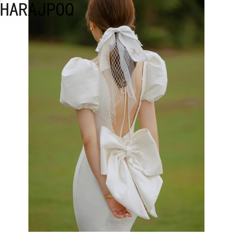 Harajpoo Tail Light Wedding Dress Satin 2024 Spring Summer New Bride Korean Style Bubble Sleeve Slim Certificate Vestidos
Harajpoo Tail Light Wedding Dress Satin 2024 Spring Summer New Bride Korean Style Bubble Sleeve Slim Certificate Vestidos