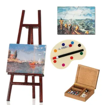 Body Kun e Body Chan: Bonecos de Desenho Articulados para Artistas 10 1:12 Dollhouse Furniture Miniature Easel Wood Box Drawing Board Artist Paint Pen Dolls DIY Model Set Toy Accessories