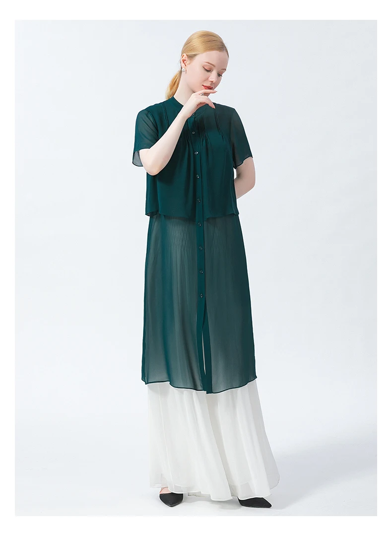 Silk Georgette Green Vertical Collar Double-layer Splicing Decorative Fold Single-row Multi-button Long T-shirt BE711
Silk Georgette Green Vertical Collar Double-layer Splicing Decorative Fold Single-row Multi-button Long T-shirt BE711