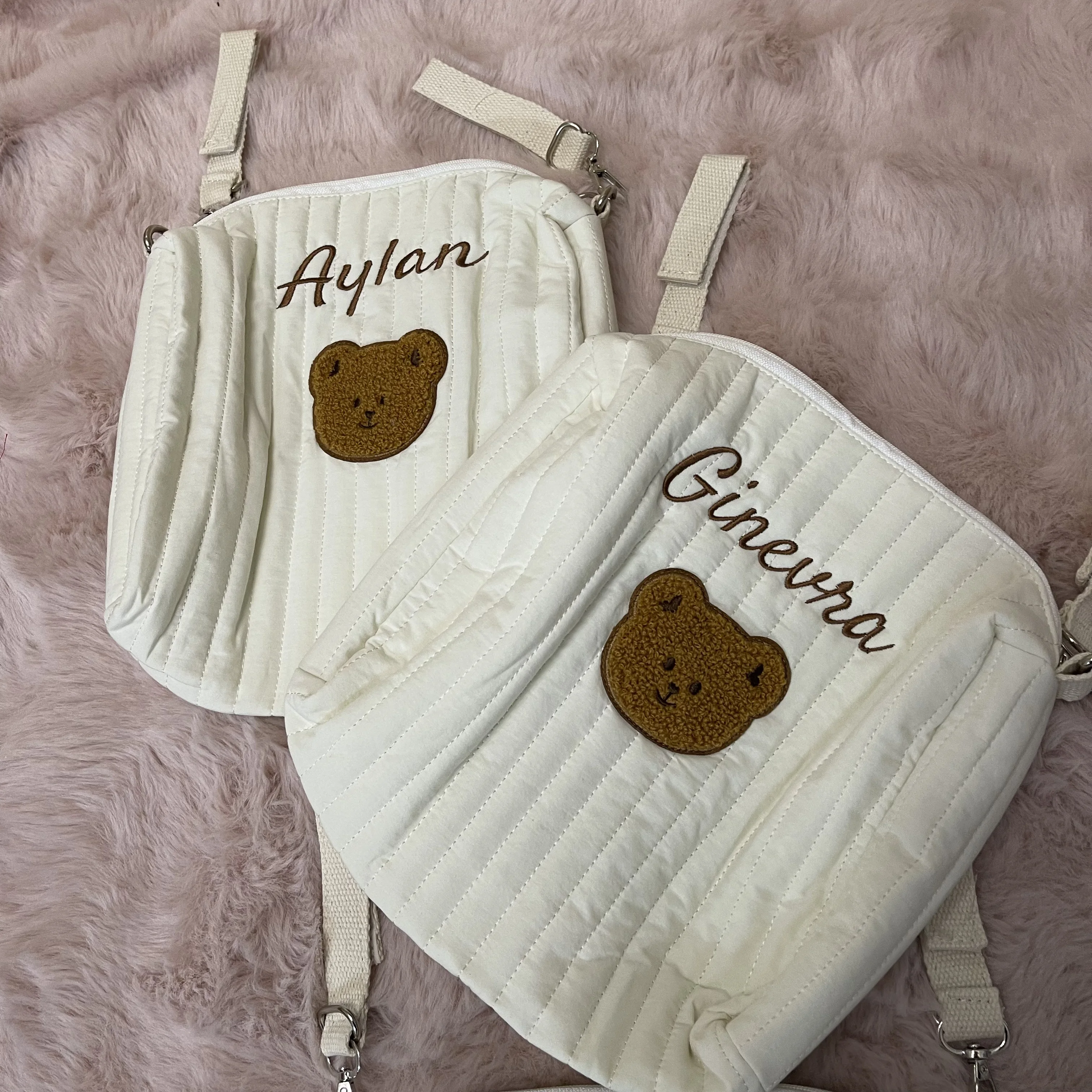 

New22x16cm Personalized Name Multifunctional Bear Diaper Storage Bag Mom's Outdoor Stroller Hanging Bag Custom Name Cute Handbag