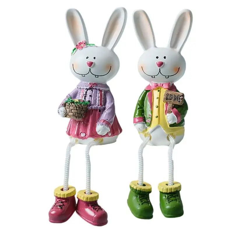 

Easter Bunny Couple Faceless Holding Flower Gnome Rabbit Doll Tabletop Statues Couple Bunny Figurine For Offices Farmhouse