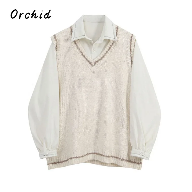2023 Preppy Style Solid Simple Lantern Sleeve Lapel Single Breasted Blouse Women Long Sleeve Casual Vest-Shirt Two Piece Set
2023 Preppy Style Solid Simple Lantern Sleeve Lapel Single Breasted Blouse Women Long Sleeve Casual Vest-Shirt Two Piece Set
