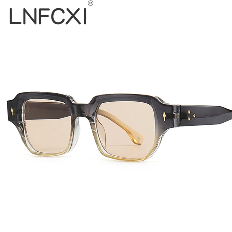 

LNFCXI 2023 New Vintage Women Rivets Square Sunglasses Fashion Men Shades UV400 Men Retro Brand Designer Sun Glasses