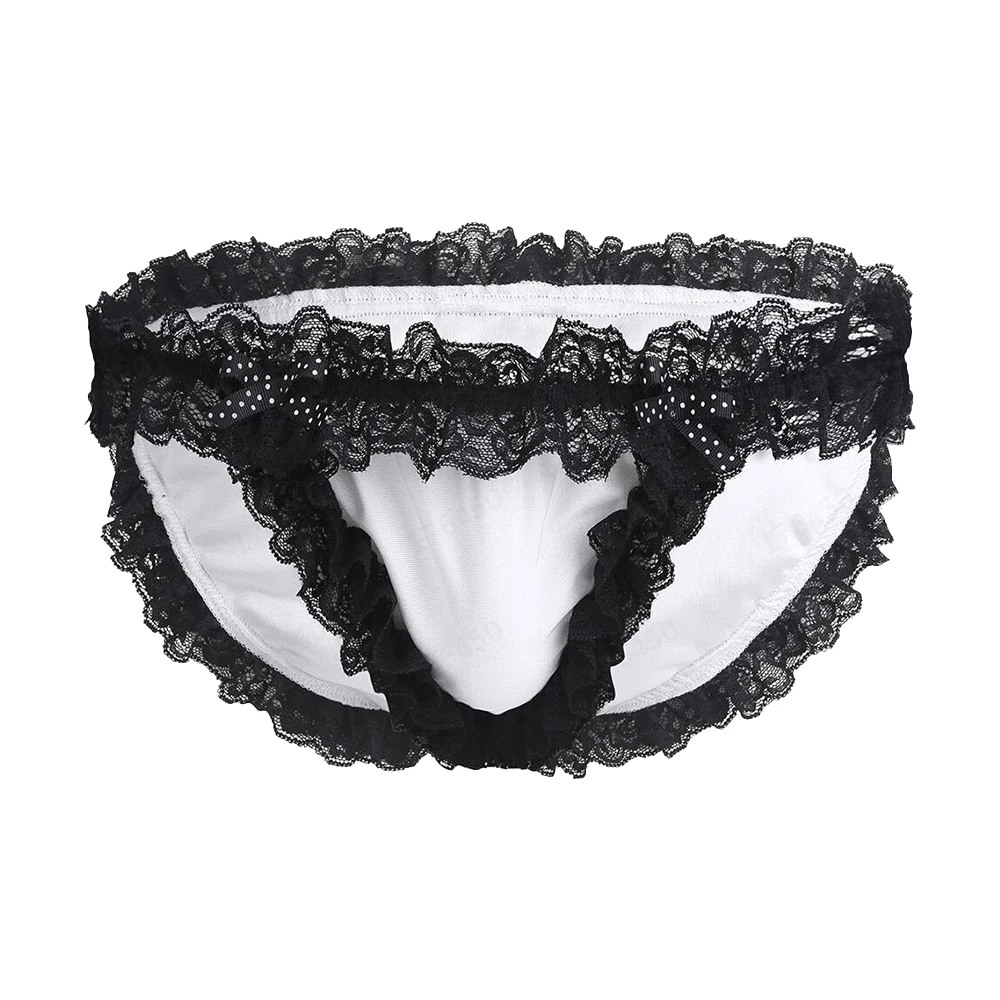 

Sexy Mens Gays Lace Ruffles Underwear Brim Briefs Sissy Panties Bulge Pouch Knickers Bikini Underpants Hombre Erotic Lingerie