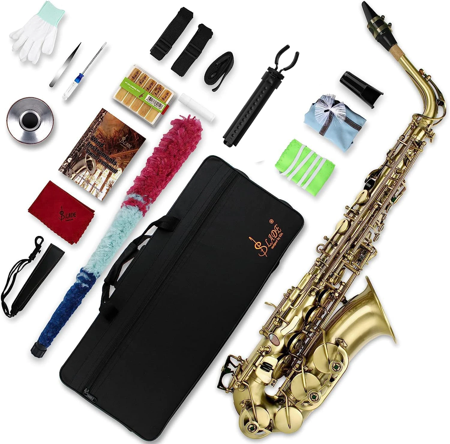 

SLADE Saxophone Eb Alto Saxophone Cyan Antique for Beginners Adults with Cleanning Cloth Reed Strap Glove Accessories