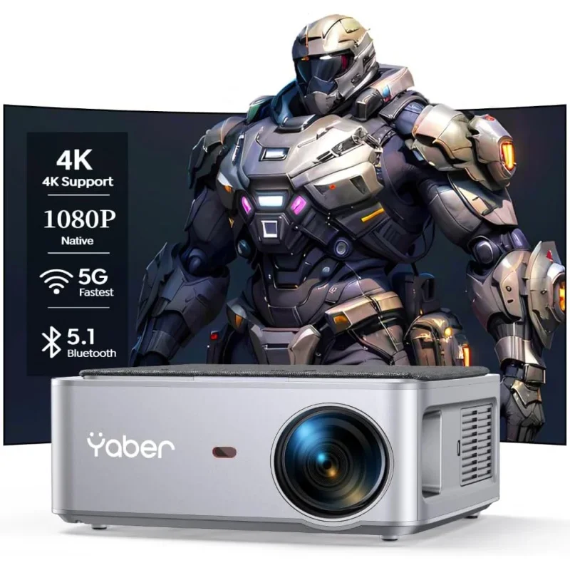 

5G WiFi Bluetooth Projector, YABER Native 1080P Outdoor Movie Projector with 350" Display, 18000L Home Theater Video Projector S