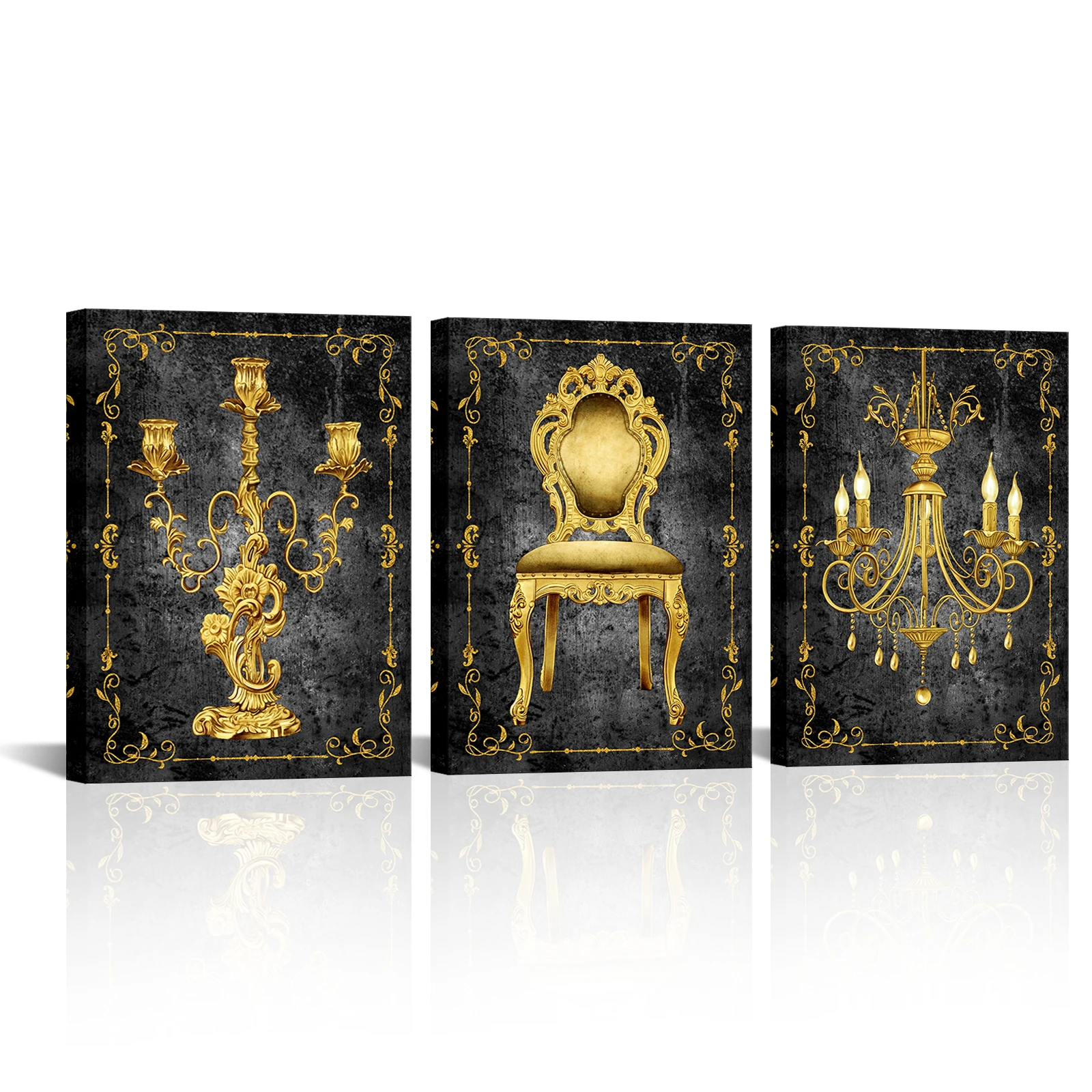 3 Pieces Candlestick Chair Wall Art Poster Gold Lace Print Canvas Painting Modern Style Pictures Living Room Wall Decor
3 Pieces Candlestick Chair Wall Art Poster Gold Lace Print Canvas Painting Modern Style Pictures Living Room Wall Decor