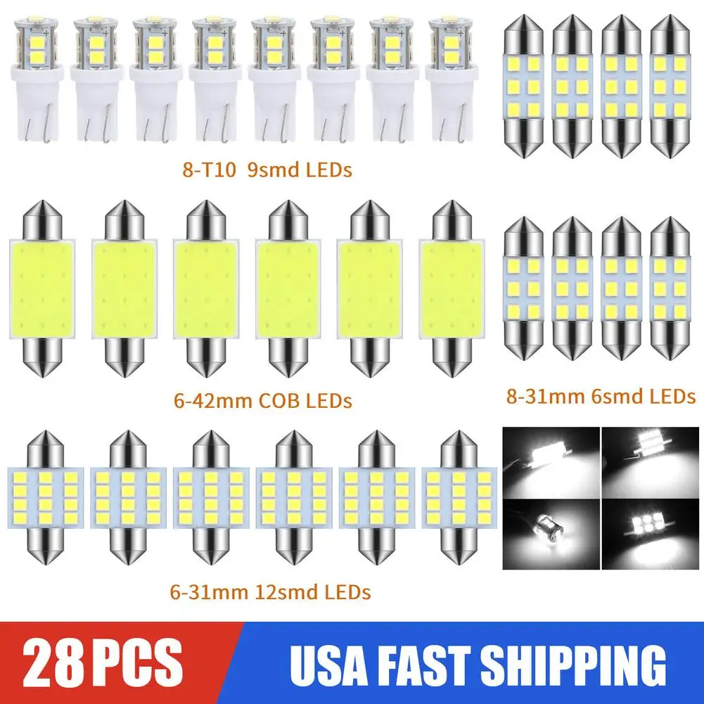 Комплект светодиодных ламп для салона автомобиля, 12 В, 6000 К, 28 шт.
Комплект светодиодных ламп для салона автомобиля, 12 В, 6000 К, 28 шт.