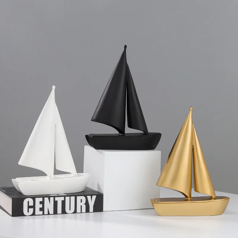 

Гладкая модель парусной лодки, статуэтки из смолы, миниатюрная скульптура, компактный декоративный парусный корабль, украшение для домашнего стола, подарки