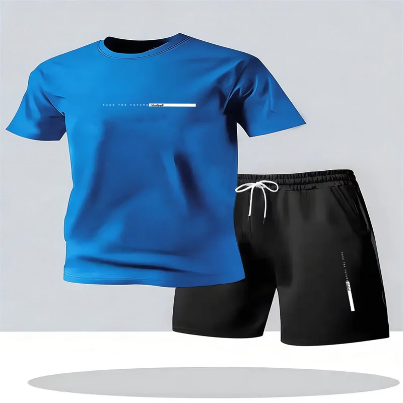 Conjunto deportivo de verano para hombre, camiseta de manga corta y pantalones cortos, dos piezas, transpirable, de secado rápido, informal. Conjunto deportivo de verano para hombre, camiseta de manga corta y pantalones cortos, dos piezas, transpirable, de secado rápido, informal.