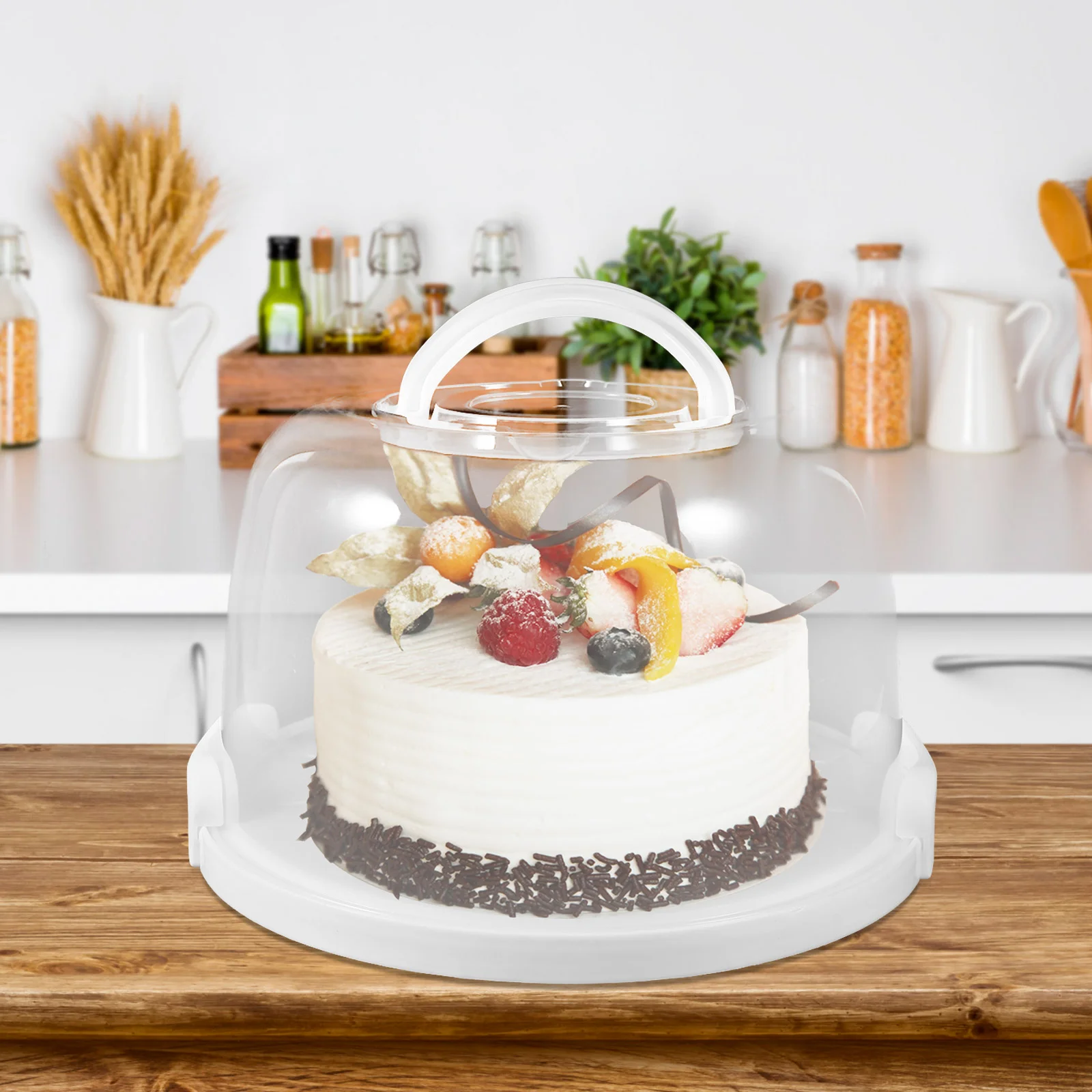 

Plastic Cake Carrier Lid Handle Round Pie Saver Cupcake Box Cake Keeper Case Bread Cake Carrying Box Transport Cake Holder Tray