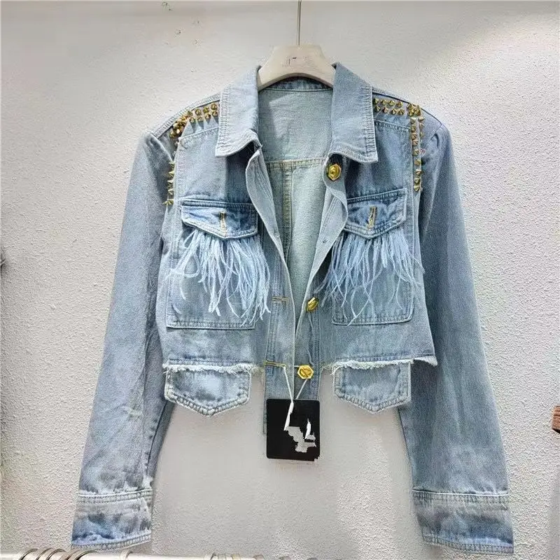2024 New Women's Jacket Metal Rivet Fleece Heavy Industry Denim Early Autumn Short Coat
2024 New Women's Jacket Metal Rivet Fleece Heavy Industry Denim Early Autumn Short Coat