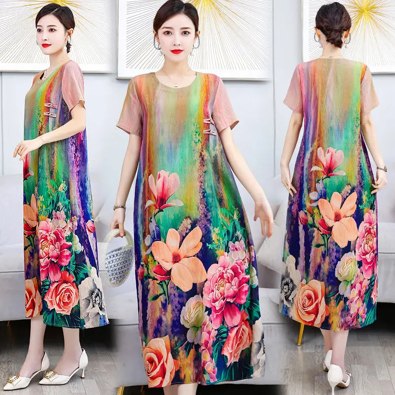 2024 Summer Women Fashion Long O-neck Casual Dress Female Short Sleeve Loose Dresses Ladies Middle-aged Printed Vestidos N148
2024 Summer Women Fashion Long O-neck Casual Dress Female Short Sleeve Loose Dresses Ladies Middle-aged Printed Vestidos N148