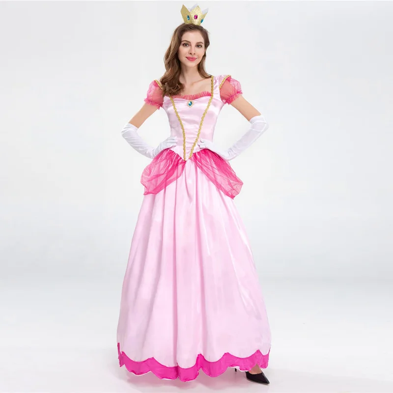 

Взрослый костюм супер Луиджи брата розовый милый Принцесса Персик косплей костюм на Хэллоуин Карнавал фантазия