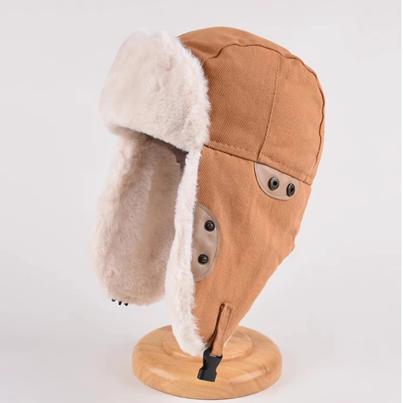 

Fashion Winter Earflap Hat for Men Women Warm Plush Bomber Hat Ushanka Snow Ski Cycling Hood Pilot Russian Caps for Outdoor