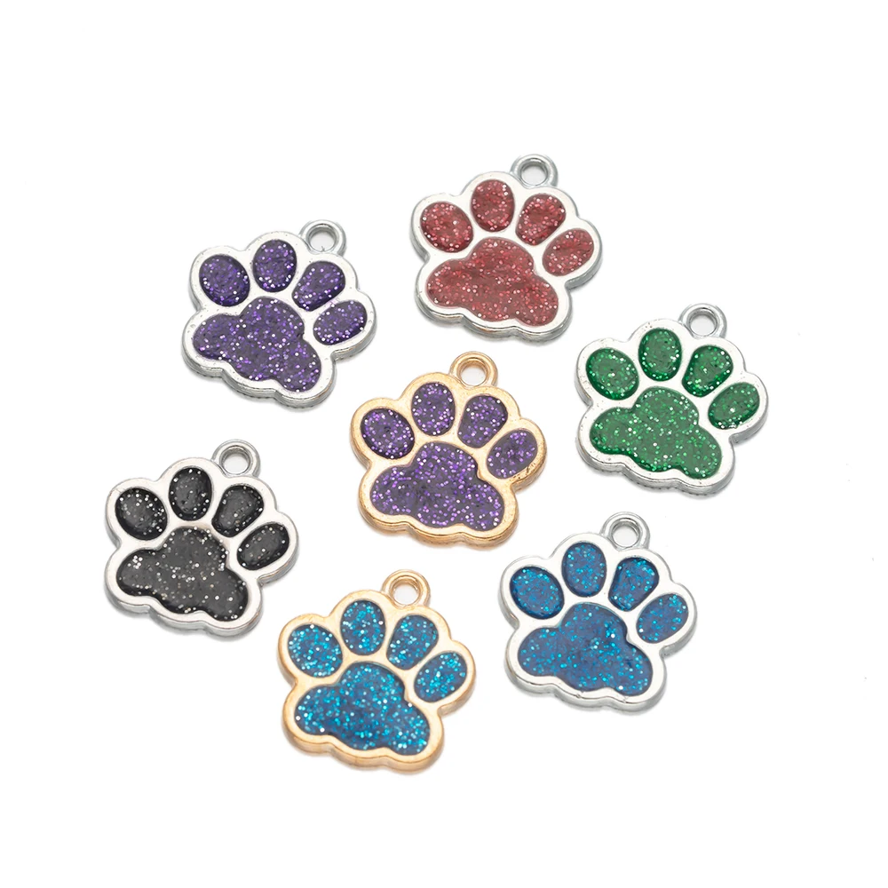 

10pcs Animal Cat Dog Paw Print Charms Glitter Footprint Pendants For DIY Earrings Necklace Bracelet Jewelry Making Accessories