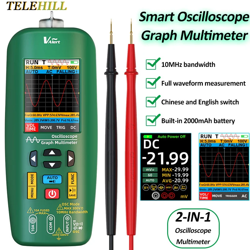 

Multi-functional Smart Oscilloscope Graph Multimeter 10MHz Bandwidth 48MSa/s Sampling Rate Current Capacitance Ohm Diode Hz Test