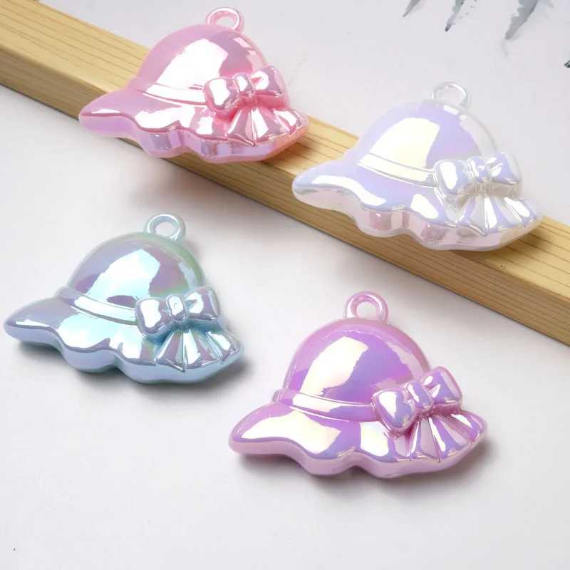 

45*31mm 30pcs DIY Jewelry FIndings AB Bright Pearl Colors Cute Girl Hat Shape Acrylic Ornament Charms Earring Necklace Pendants
