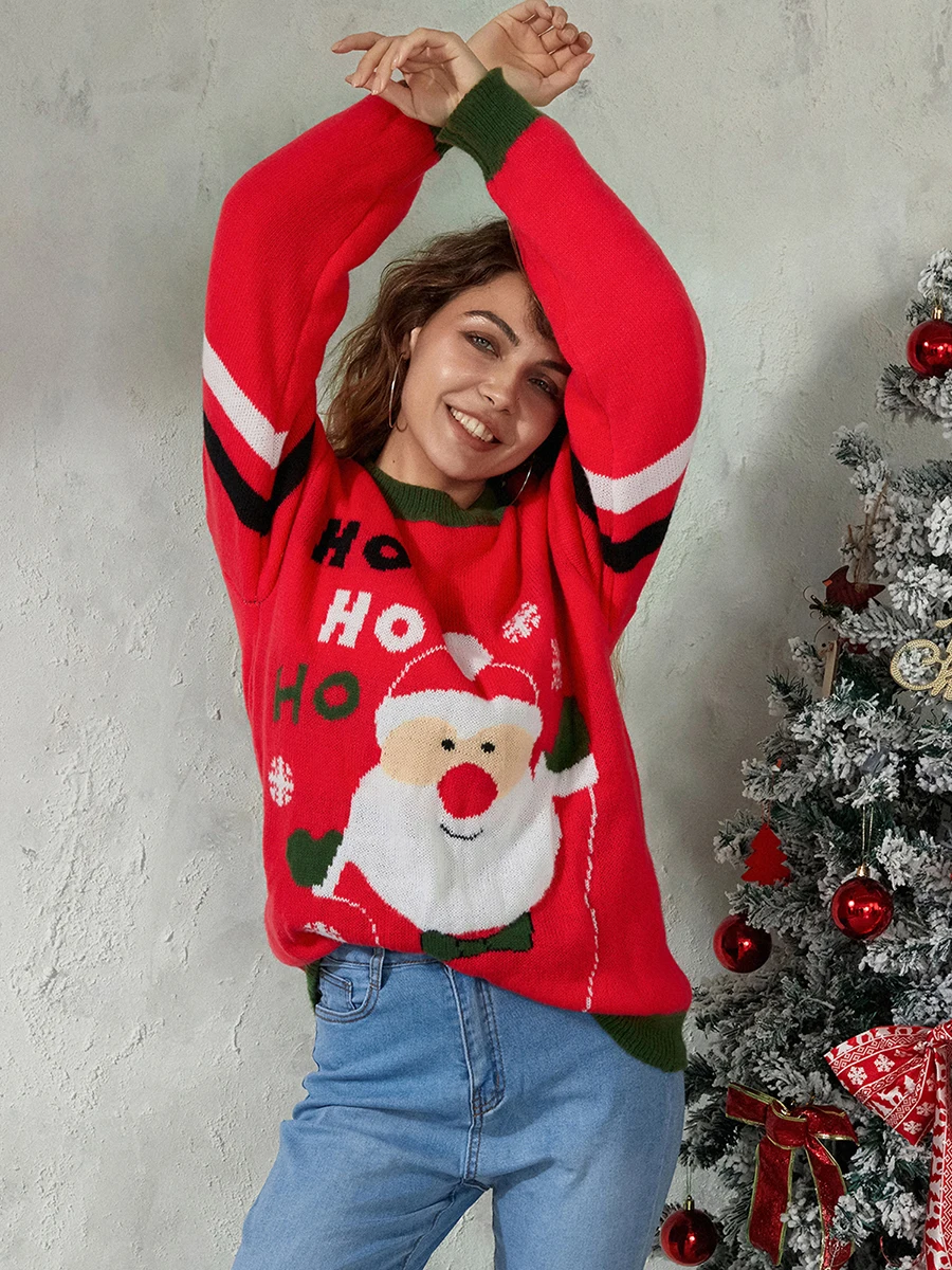 

Christmas Jumpers for Women Long Sleeve Crewneck Funny Cute Snowflake Reindeer Print Knitted Pullover Tops Ladies Xmas Festive
