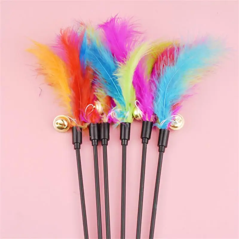

Funny Kitten Cat Teaser Interactive Toy Rod with Bell Feather Toys For Pet Cats Stick Wire Chaser Wand Toy Random Color