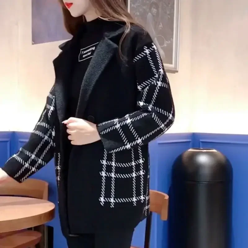 

Long Wool & Blend Jacket Dress Clothes Over Blazer Woman Outerwears Check Plaid Coats for Women Tweed 2023 Autumn New in Bring