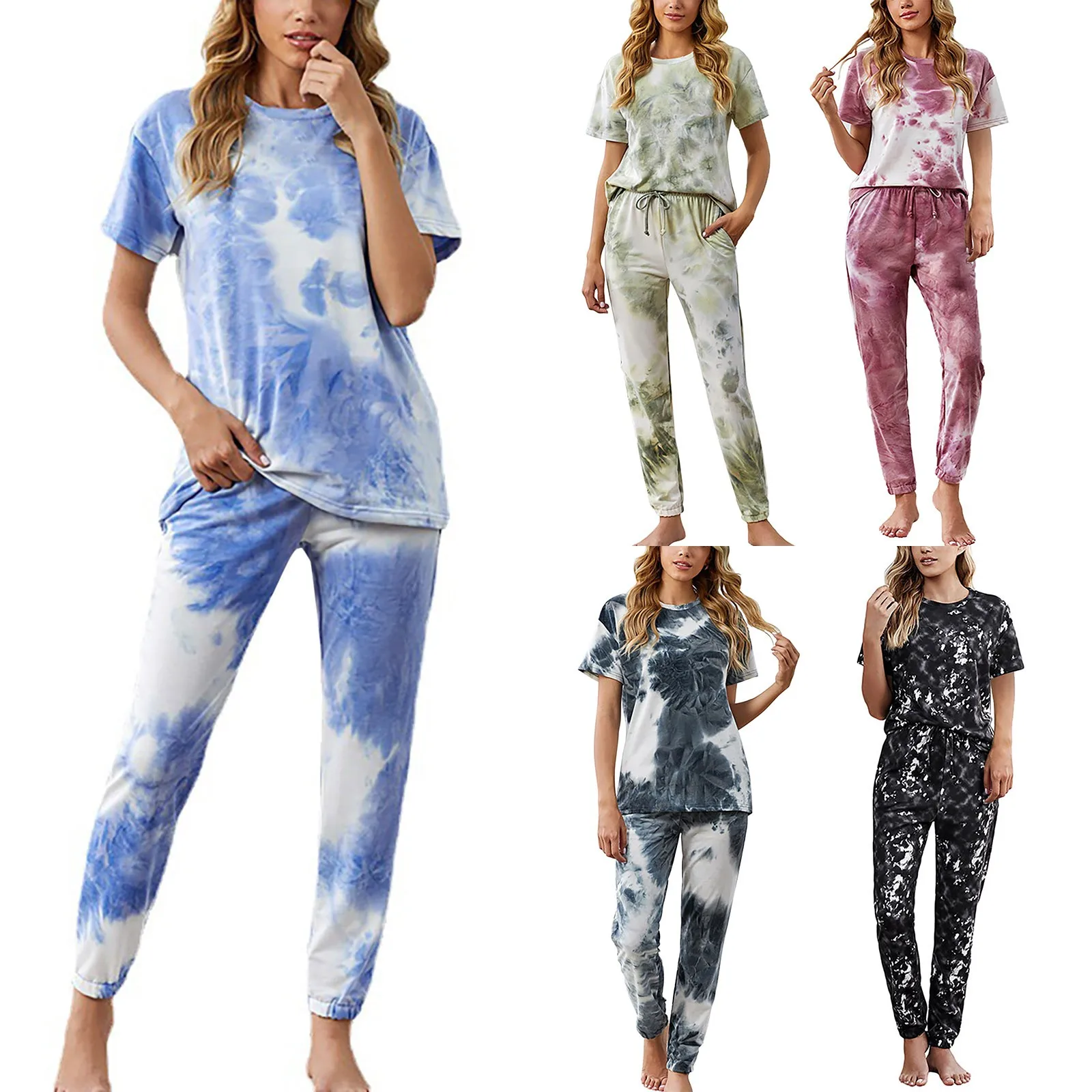 Ladies Pajamas sets Summer Round Sleepwear Neck Short Nightwear T-shirt Elastic Pants Sports Homewear Set chemise de nuits femme
Ladies Pajamas sets Summer Round Sleepwear Neck Short Nightwear T-shirt Elastic Pants Sports Homewear Set chemise de nuits femme