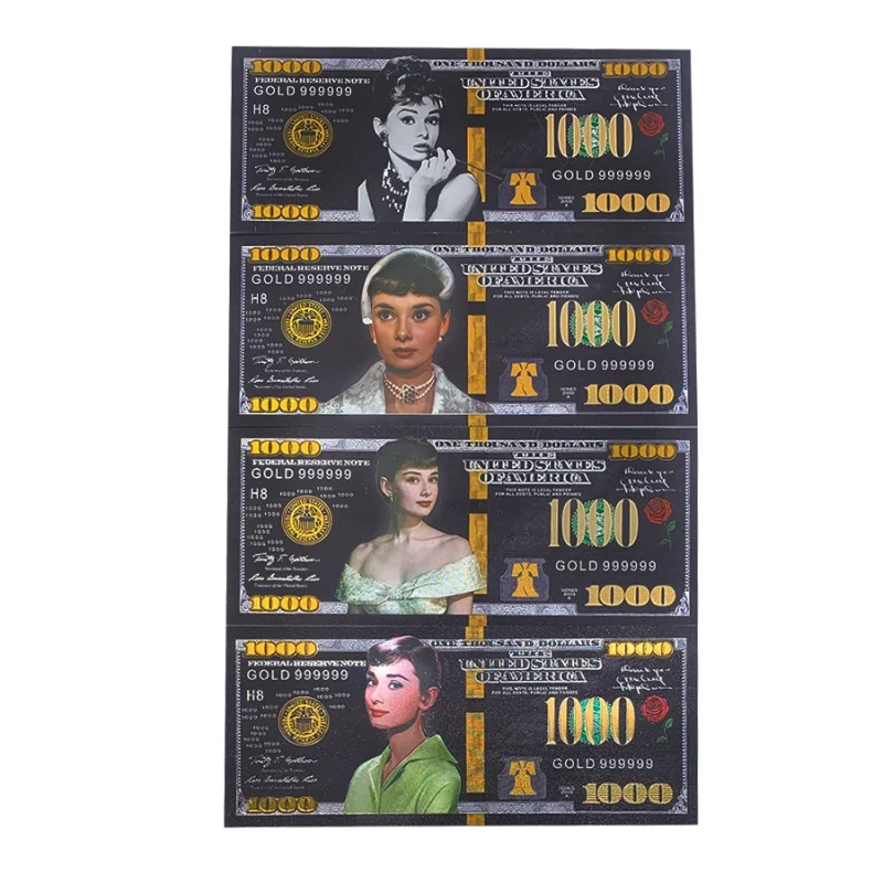 custom Audrey Hepburn Celebrity Postcard Bank Notes Black Gold Banknotes1000 Dollars Foil Bill Banknote Prop Money Commemorative
custom Audrey Hepburn Celebrity Postcard Bank Notes Black Gold Banknotes1000 Dollars Foil Bill Banknote Prop Money Commemorative