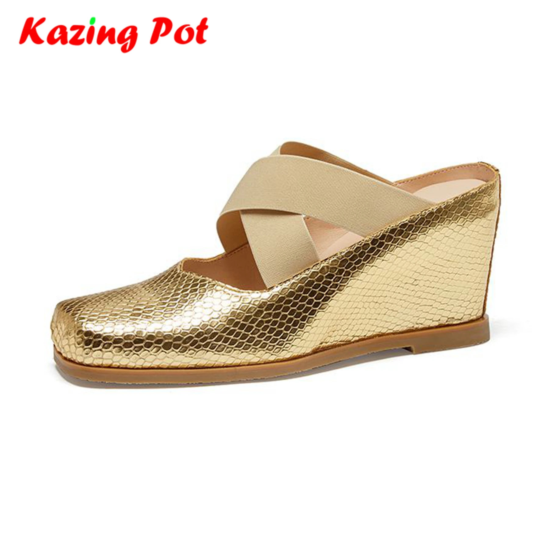 

Krazing Pot 2024 Cow Skin Mules Square Toe Women Summer Street Wear Wedges Chunky Heels Office Lady Gorgeous Sexy Shallow Pumps