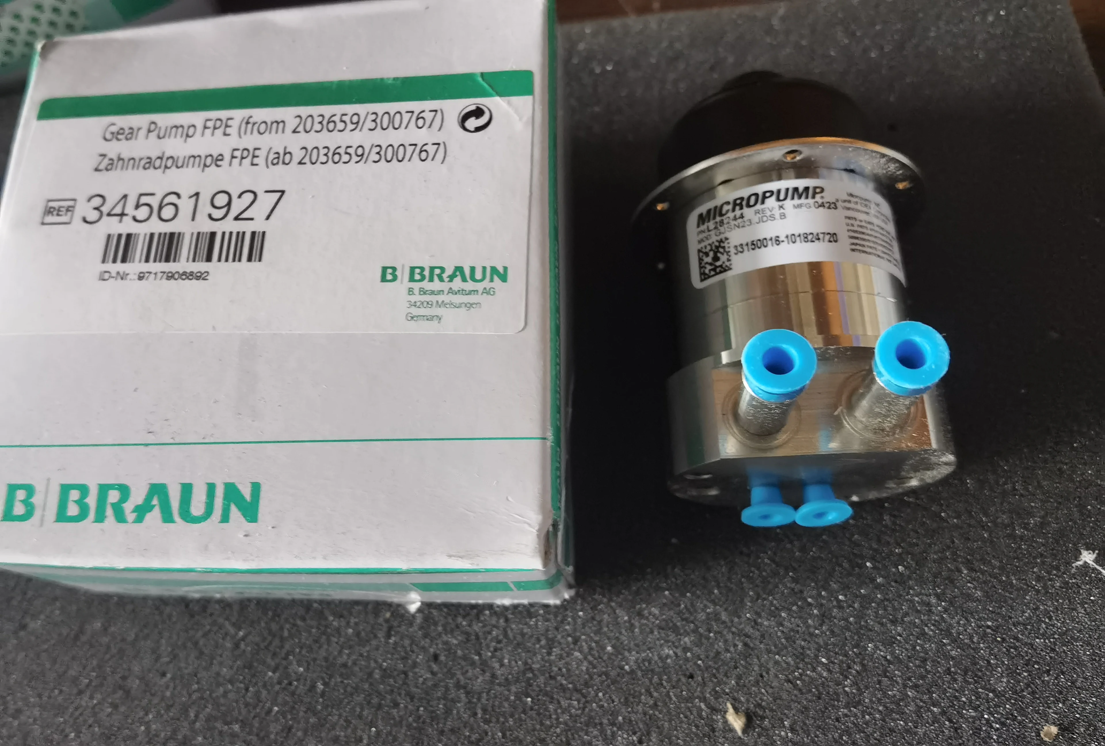 

Gear Pump FPE(from 203659/300767) REF:34561927 for B. Braun New, Original