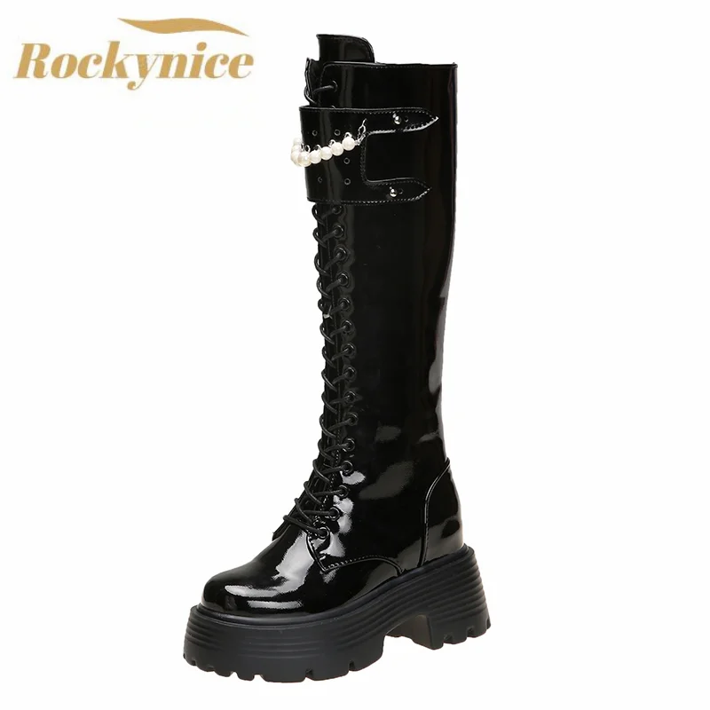 Winter Leather Warm Plush Boots Women Pearl Knee High Boots Casual Chunky Punk Shoes Woman 8.5CM High Heels Platform Long Boots
Winter Leather Warm Plush Boots Women Pearl Knee High Boots Casual Chunky Punk Shoes Woman 8.5CM High Heels Platform Long Boots