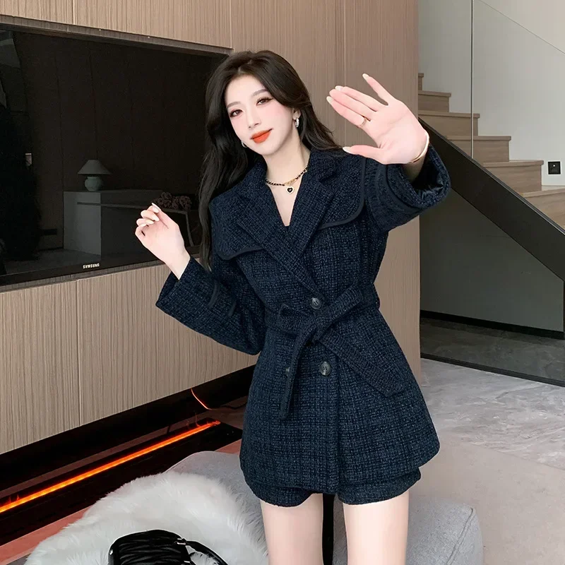 Tweed Navy Blue Women Suits 2 Piece Blazer+Short Pants Formal Office Lady Jacket Belt Business Work Wear Girl Coat Fall Outfit
Tweed Navy Blue Women Suits 2 Piece Blazer+Short Pants Formal Office Lady Jacket Belt Business Work Wear Girl Coat Fall Outfit