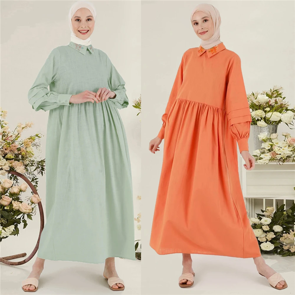 Fashion Women Lapel Embroidery Abaya Muslim Long Maxi Dress Turkey Arabic Kaftan Islamic Ramadan Party Jalabiya Caftan Vestidos
Fashion Women Lapel Embroidery Abaya Muslim Long Maxi Dress Turkey Arabic Kaftan Islamic Ramadan Party Jalabiya Caftan Vestidos