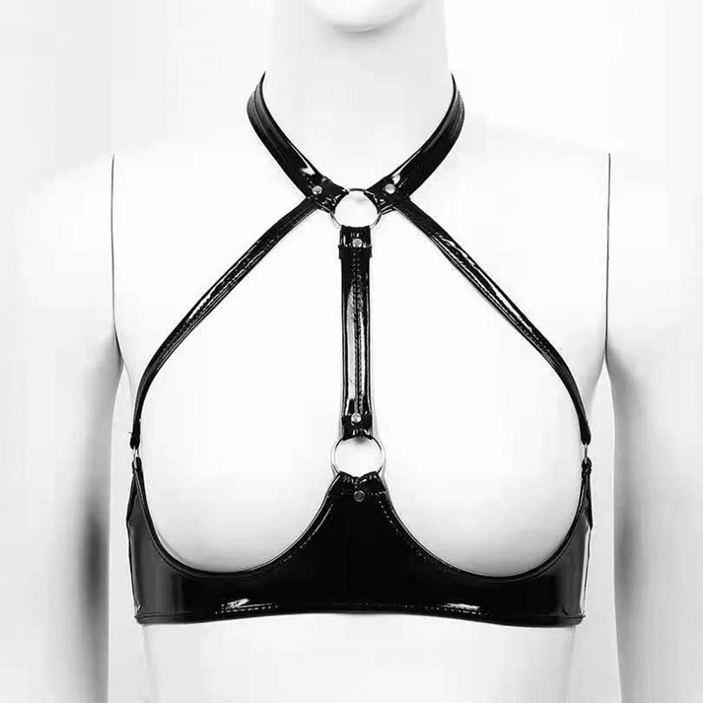 Sexy Womens Open Cup Underwired Bra Crop Top Wet Look PVC Leather Halter Erotic Lingerie Party Dance Clubwear Nightwear Uniform
Sexy Womens Open Cup Underwired Bra Crop Top Wet Look PVC Leather Halter Erotic Lingerie Party Dance Clubwear Nightwear Uniform