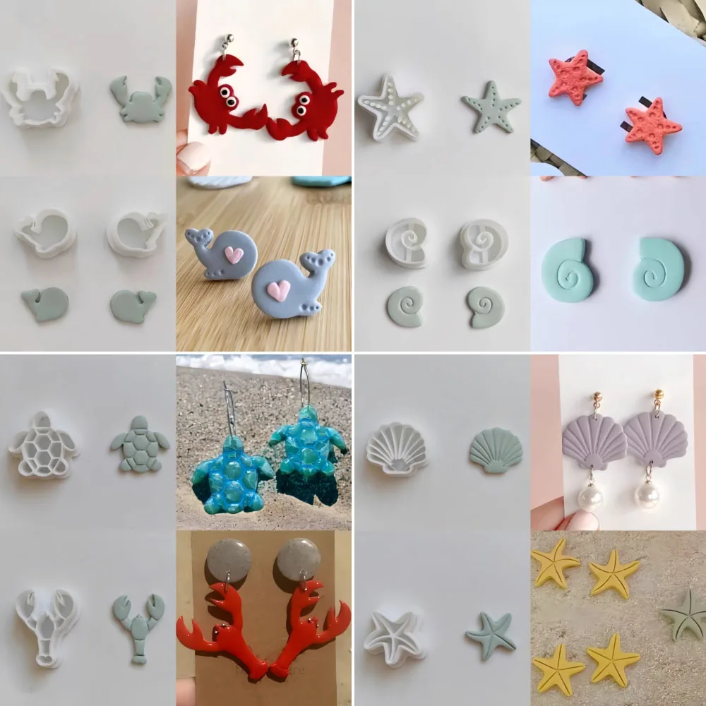 

Mini Starfish Turtle Whale Shell Crab Conch Coral Shape Polymer Clay Molds Cutting Molds Clay Cutters For DIY Earrings Jewelry