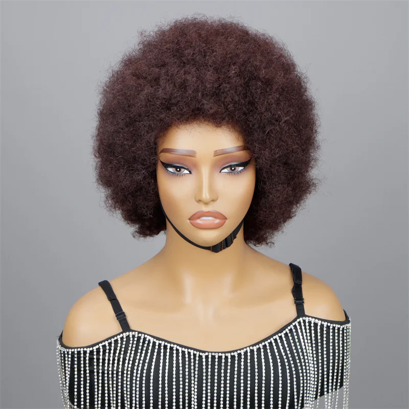 

European Flag Fluffy Afro Kinky Curly Human Hair Wig With Thick Bang Natural Wigs For Black Women 180% Density Full Machine Hair