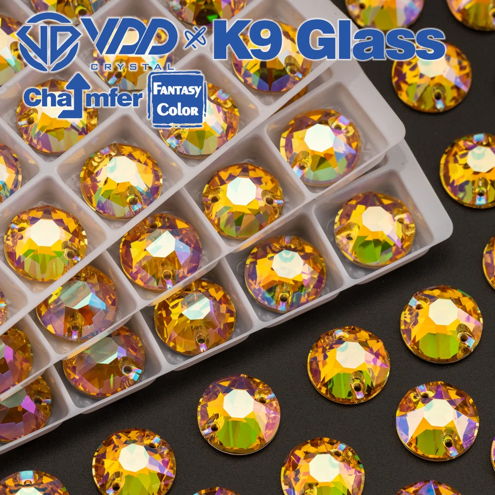 

VDD 8B-8S 12mm 40Pcs Burning Sun Color Top Quality K9 Glass Sew On Rhinestone Sewing Crystal Flatback Garment Decoration