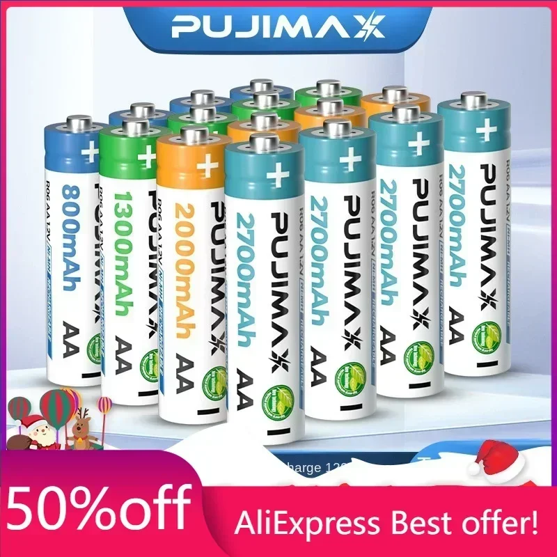 

PUJIMAX Rechargeable Batteries - 5 and 7 Sizes, 1.2V Ni-MH for Alarm Clock, Toy, Mouse