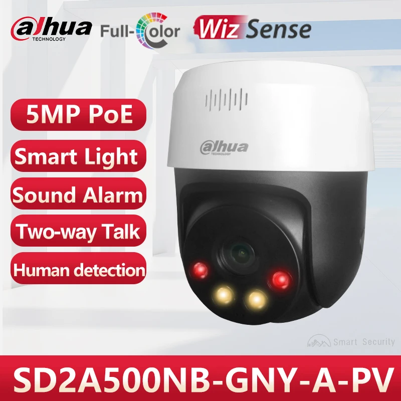 

Dahua 5MP Smart Light Network PT Camera Sound & Light Alarm Two-way Talk Human & Vehicle Detection POE Camera SD2A500NB-GNY-A-PV