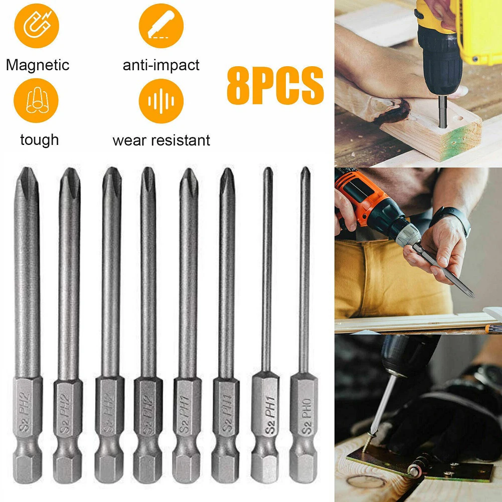 8PCS Magnetic Screwdriver Bit Set 75mm Cross Head 6.35mm Hex Shank PH0 PH1 PH2 For Electric Driver Hand Drill Tool Accessories
8PCS Magnetic Screwdriver Bit Set 75mm Cross Head 6.35mm Hex Shank PH0 PH1 PH2 For Electric Driver Hand Drill Tool Accessories