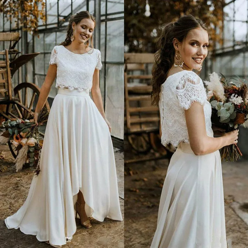 Bohemian Two Pieces Wedding Dresses 2022 New Lace Top Short Sleeve Bridal Gown Jewel Neck Beach Wedding Gown Vestidos De Novia
Bohemian Two Pieces Wedding Dresses 2022 New Lace Top Short Sleeve Bridal Gown Jewel Neck Beach Wedding Gown Vestidos De Novia
