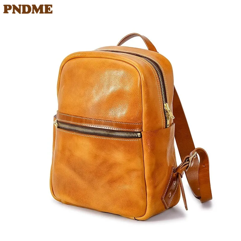 

PNDME outdoor travel luxury high quality genuine leather men's backpack weekend casual designer real cowhide women's schoolbag