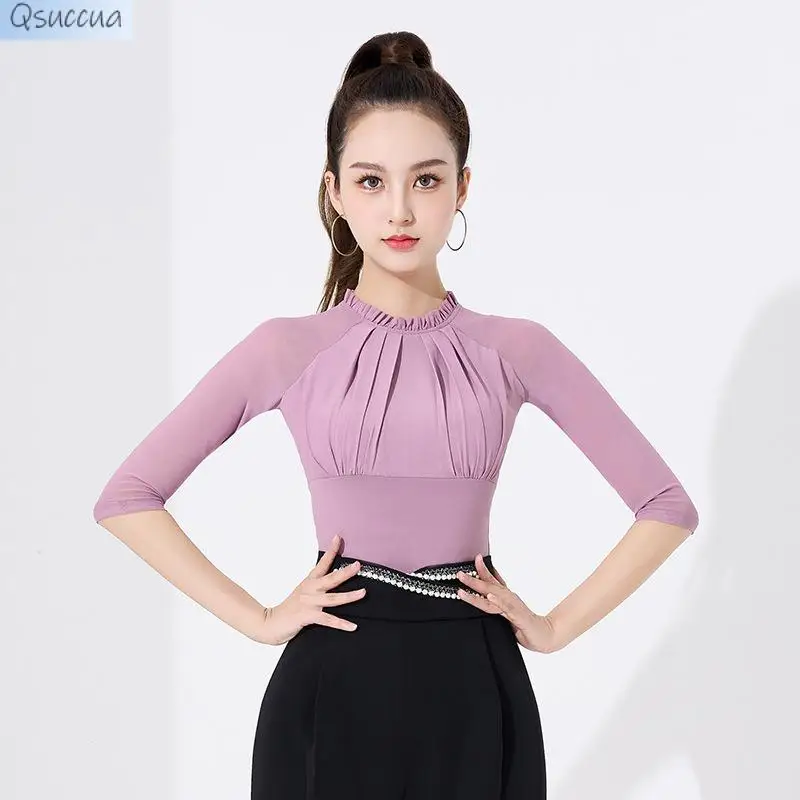 Latin Dance Blouse Women's New Mid-Sleeved Practice Clothes National Standard Dance Hollow Mesh Lace Modern Dance 
Latin Dance Blouse Women's New Mid-Sleeved Practice Clothes National Standard Dance Hollow Mesh Lace Modern Dance