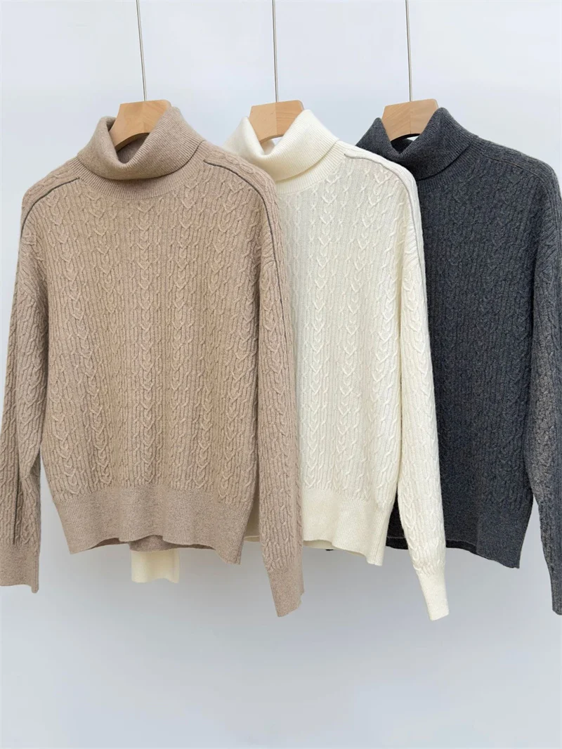 Autumn Winter 2023 New Women's Beaded Long-Sleeved Turtleneck Sweater Solid Color Lady 100% Cashmere Twist Knit Pullover
Autumn Winter 2023 New Women's Beaded Long-Sleeved Turtleneck Sweater Solid Color Lady 100% Cashmere Twist Knit Pullover