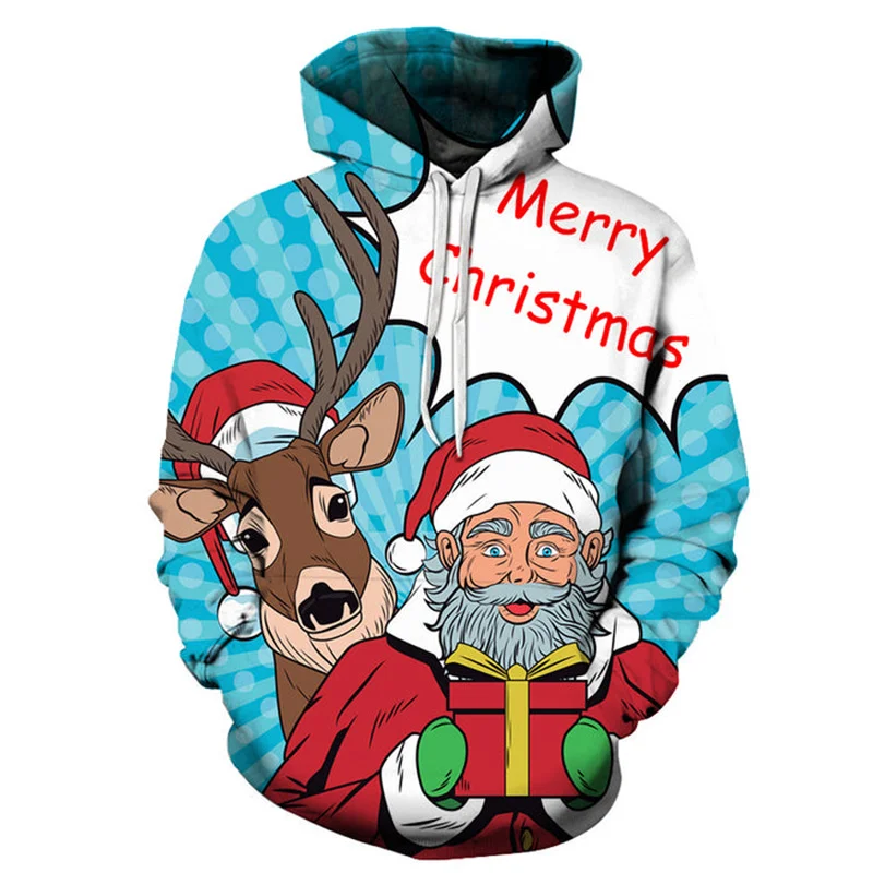 

Santa Claus Graphic Hoodies For Men Clothing Ho Ho Ho 3D Printing Ugly Christmas Sweater Xmas Reindeer Elk Hooded Pullovers Tops