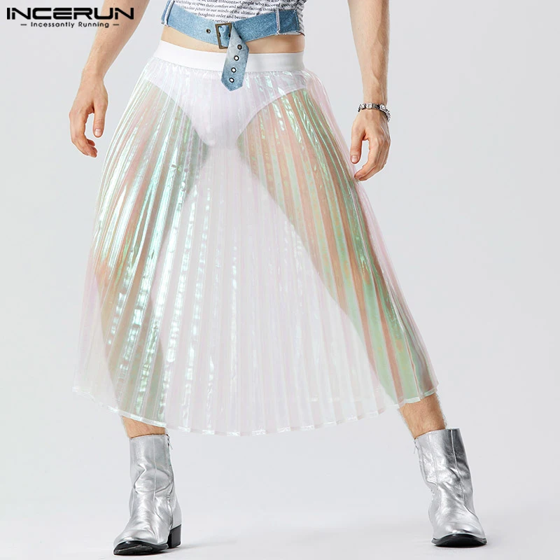2023 Men Skirts Patchwork Shiny Elastic Waist Transparent Loose Unisex Trousers Pleated Streetwear Fashion Men Bottoms INCERUN
2023 Men Skirts Patchwork Shiny Elastic Waist Transparent Loose Unisex Trousers Pleated Streetwear Fashion Men Bottoms INCERUN